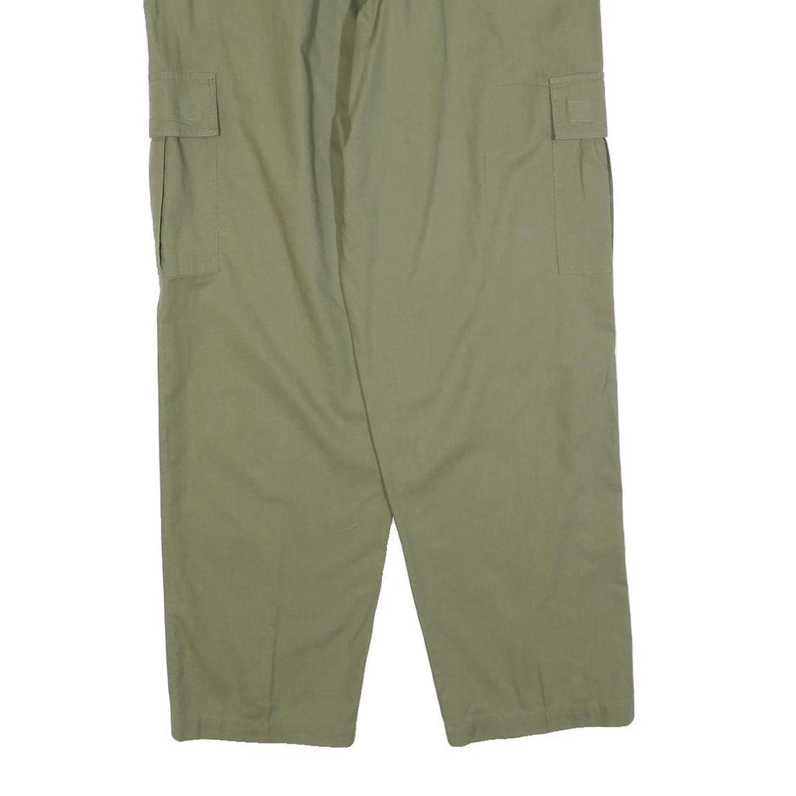 GREENVILLAGE Mens Cotton Blend Green Relaxed Cargo Trousers W34 L32 Drawstring