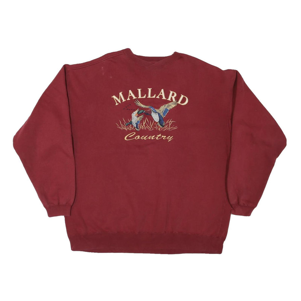 LOST JENNAIN Mens Maroon Crew Neck XL Mallard Country Graphic Sweatshirt