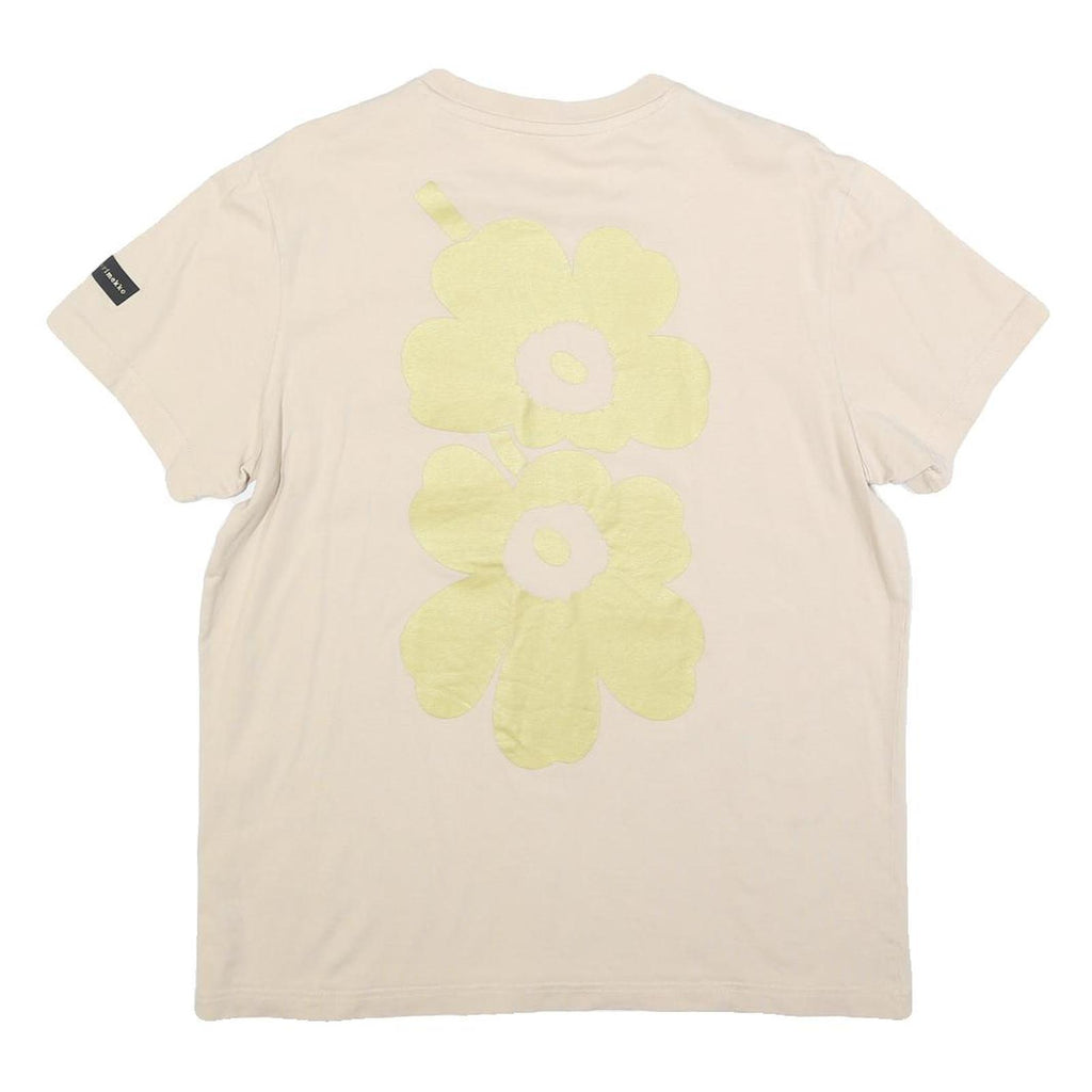 ADIDAS Womens Cream T-Shirt M Short Sleeve Crew Neck Pocket Floral Graphic