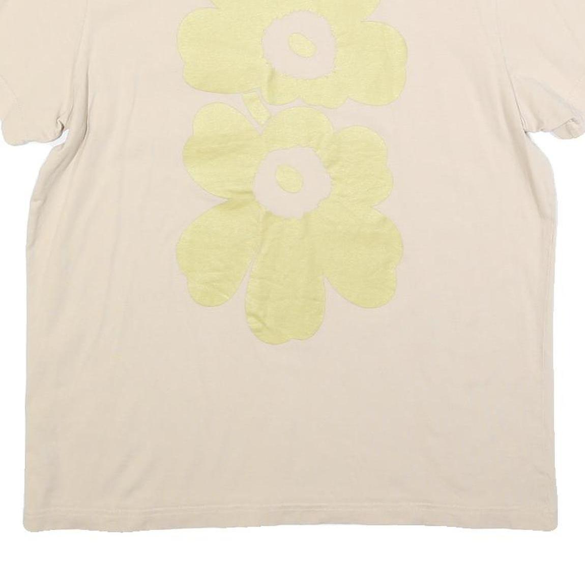 ADIDAS Womens Cream T-Shirt M Short Sleeve Crew Neck Pocket Floral Graphic