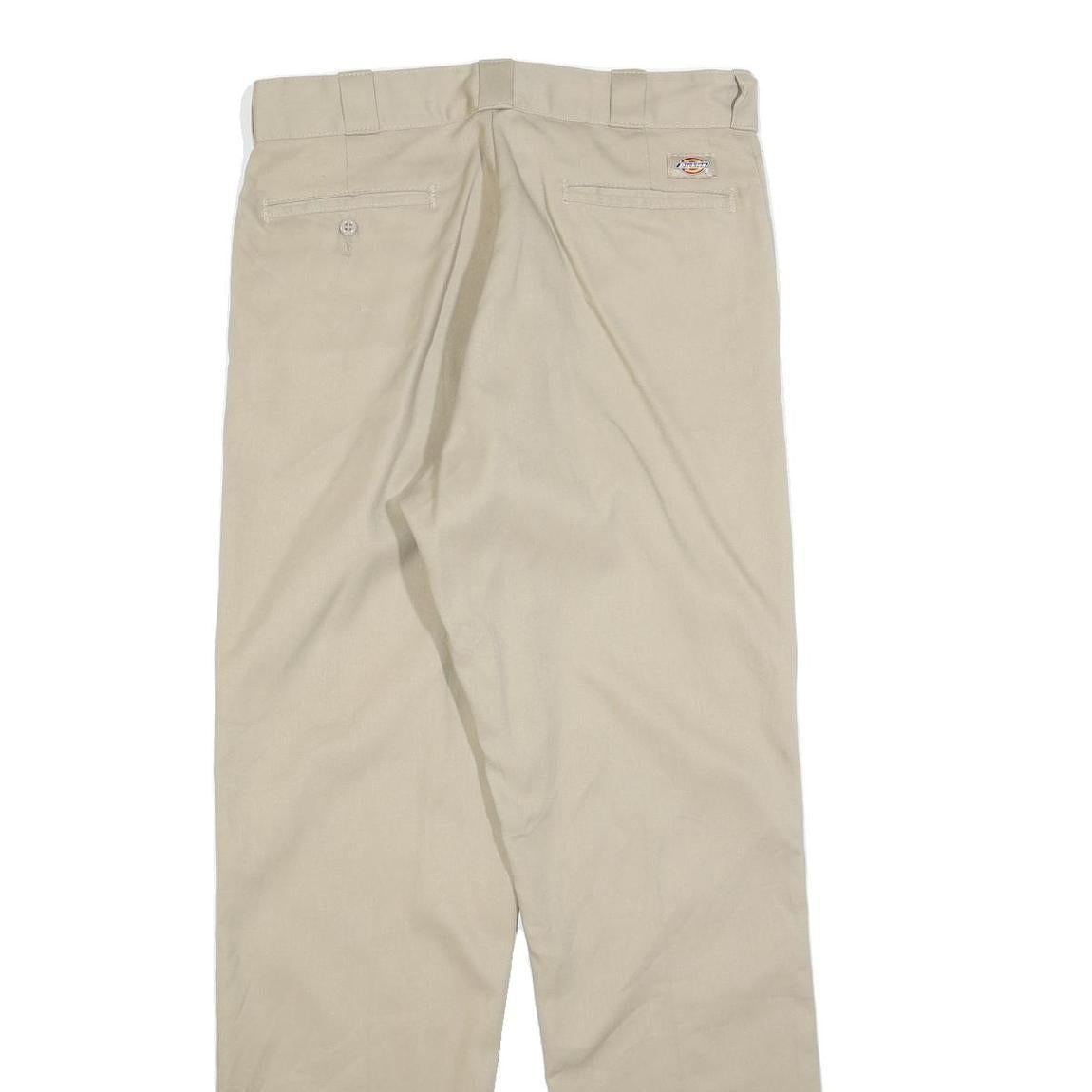 DICKIES Mens Regular Fit Beige Cotton Blend Trousers W34 L34 Workwear Zip
