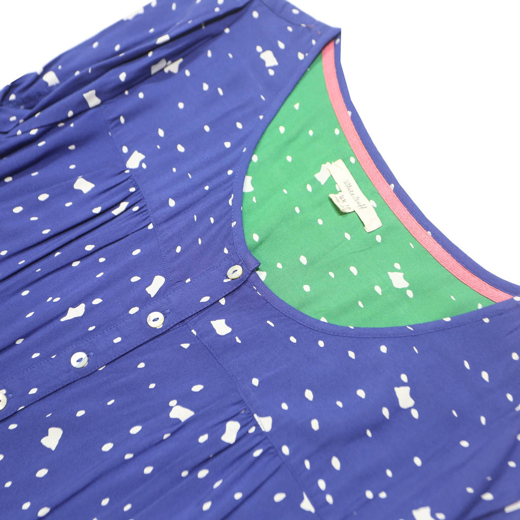 WHITE STUFF Womens Blue & White Polka Dot Playsuit V-Neck Sleeveless Button UK