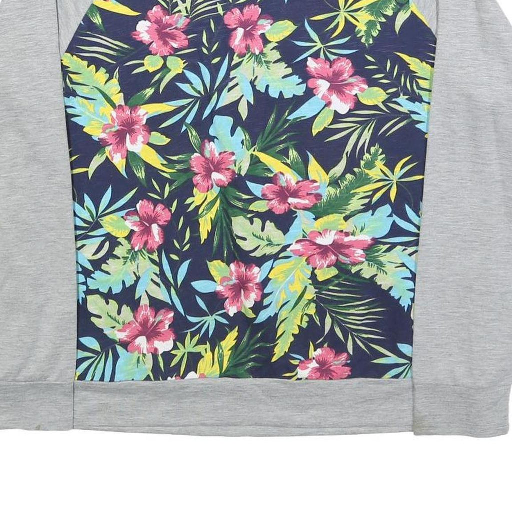 ALLEGRA K Womens Grey & Multicolour Floral Crew Neck L Casual Cotton Blend