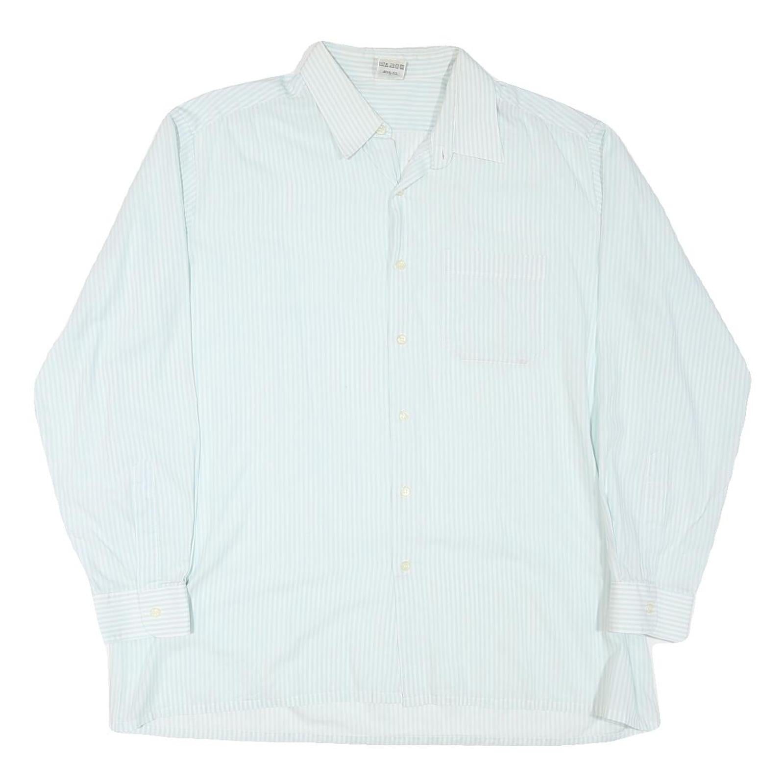 Mens White & Light Blue Striped Shirt L Cotton Blend Classic Button Down Casual