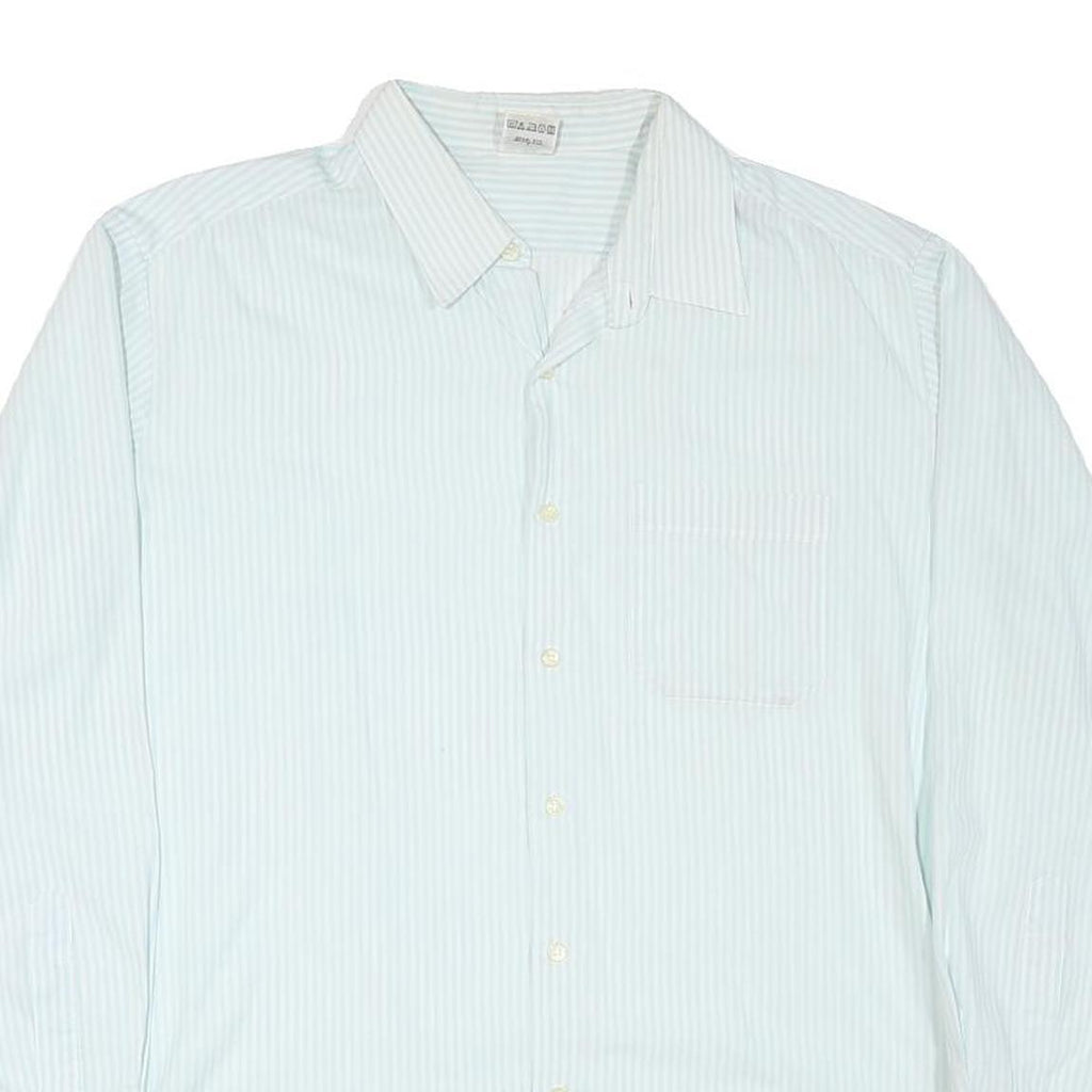 Mens White & Light Blue Striped Shirt L Cotton Blend Classic Button Down Casual