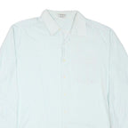Mens White & Light Blue Striped Shirt L Cotton Blend Classic Button Down Casual