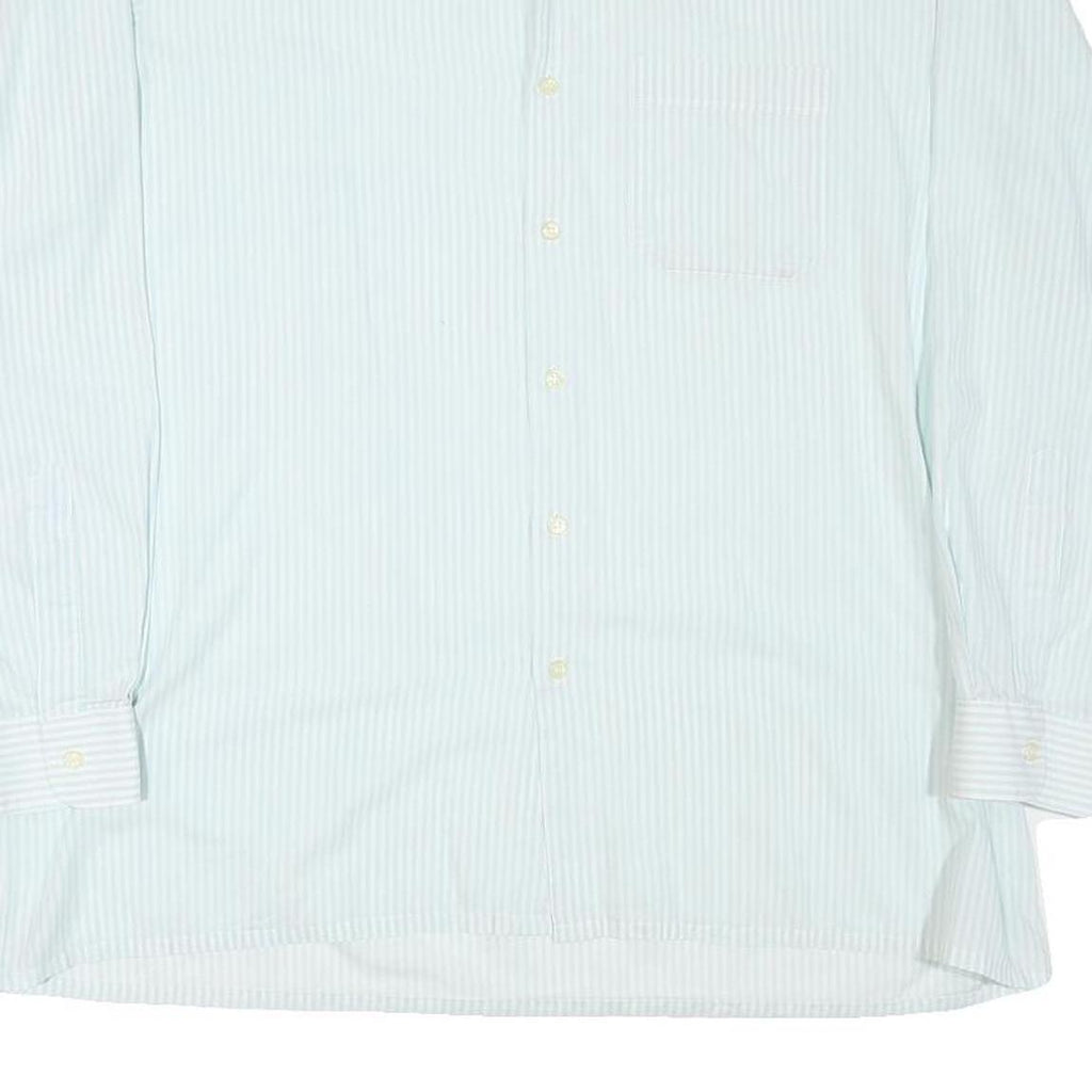 Mens White & Light Blue Striped Shirt L Cotton Blend Classic Button Down Casual