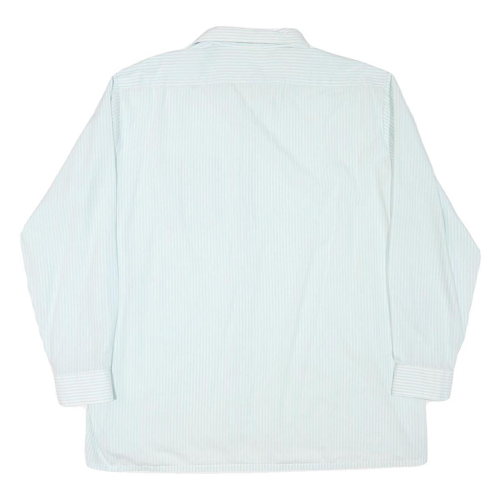Mens White & Light Blue Striped Shirt L Cotton Blend Classic Button Down Casual