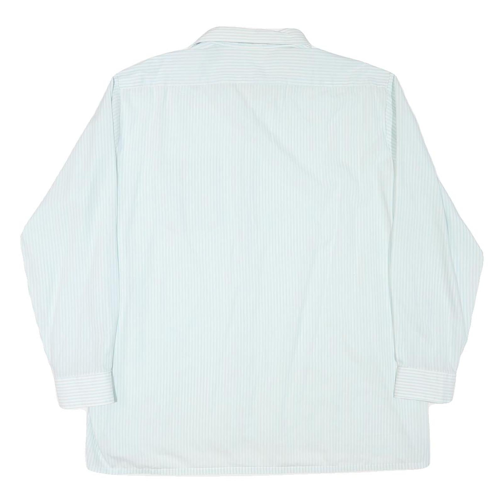 Mens White & Light Blue Striped Shirt L Cotton Blend Classic Button Down Casual