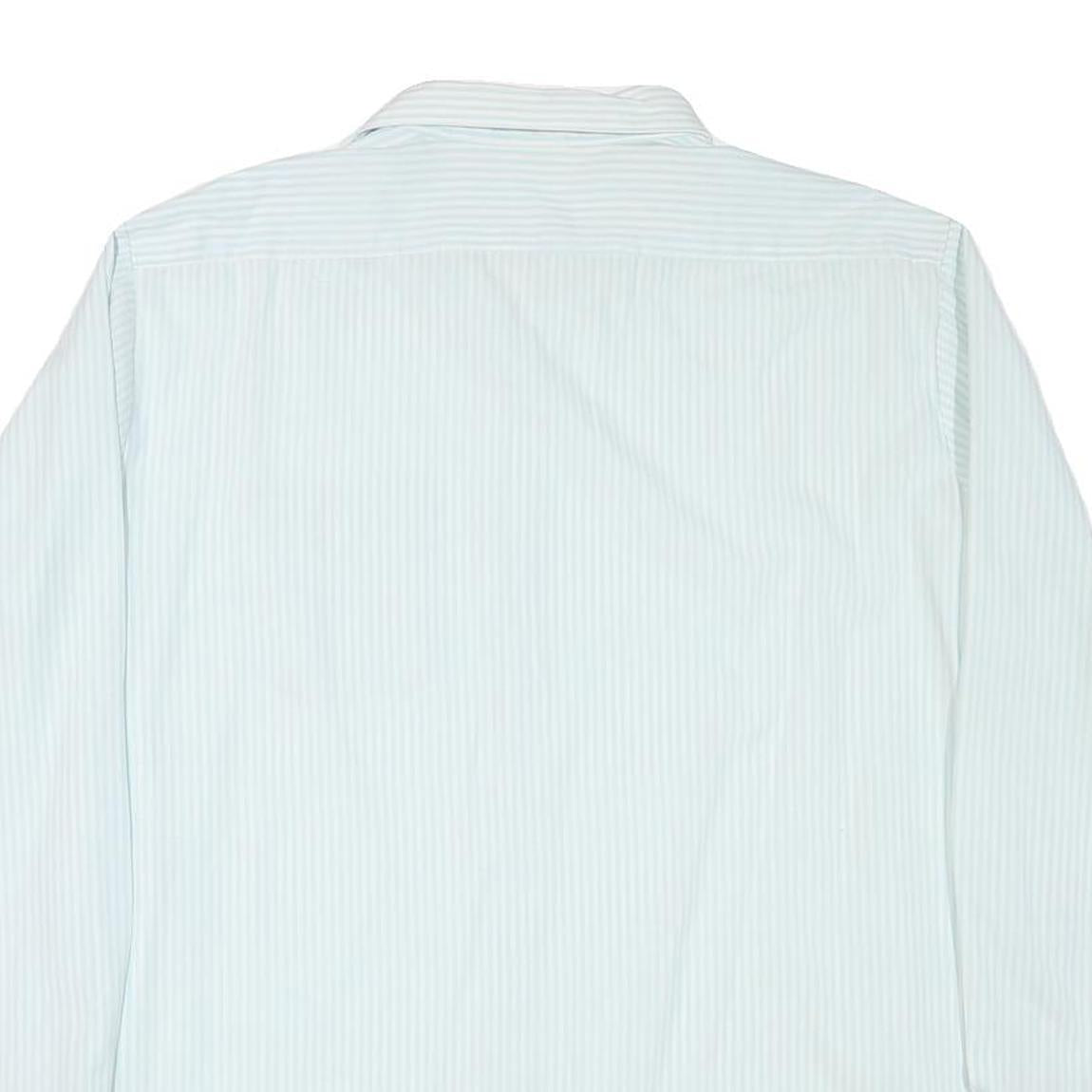 Mens White & Light Blue Striped Shirt L Cotton Blend Classic Button Down Casual