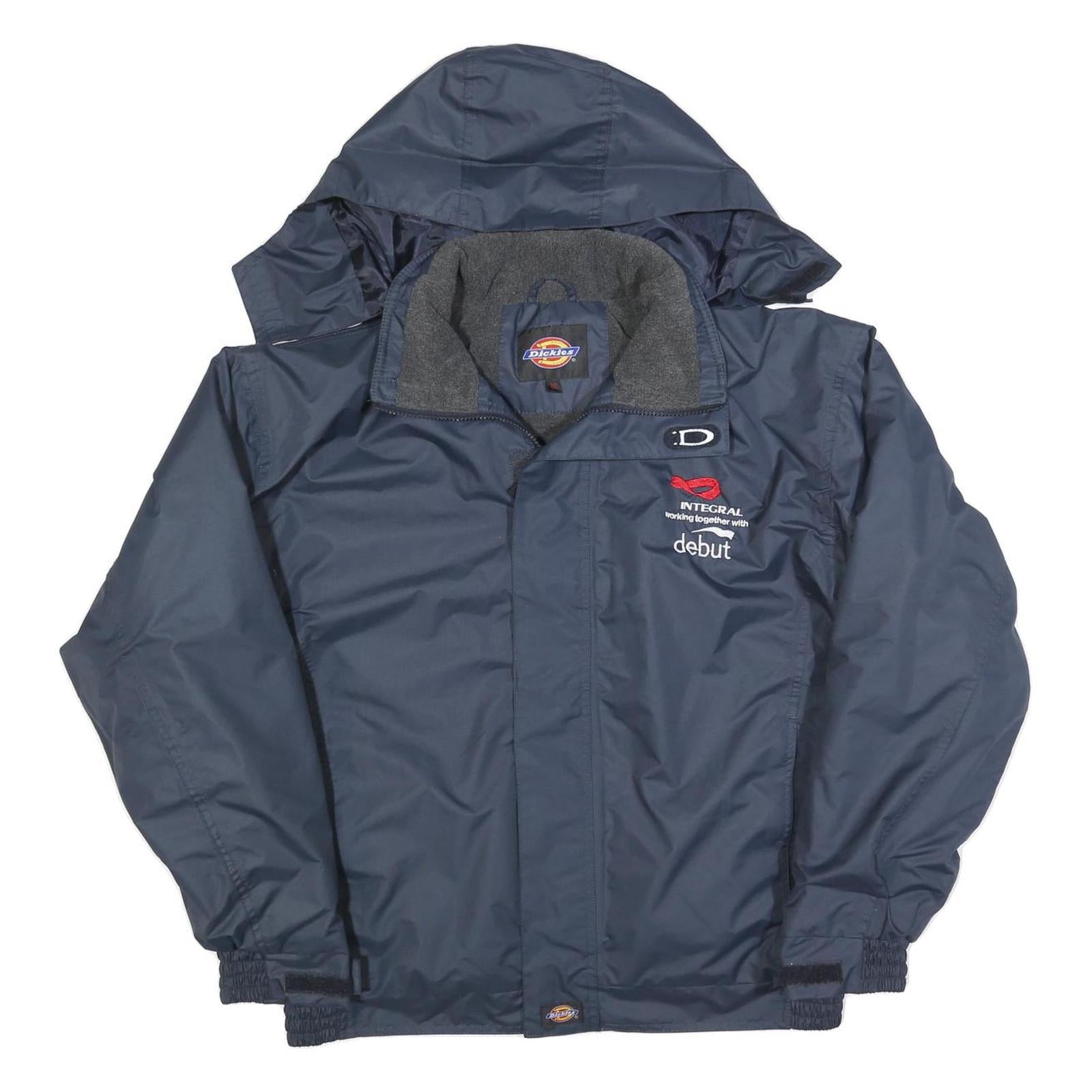 DICKIES Mens Navy Blue Outdoor Jacket M Polyester Blend Zip Hooded Plain