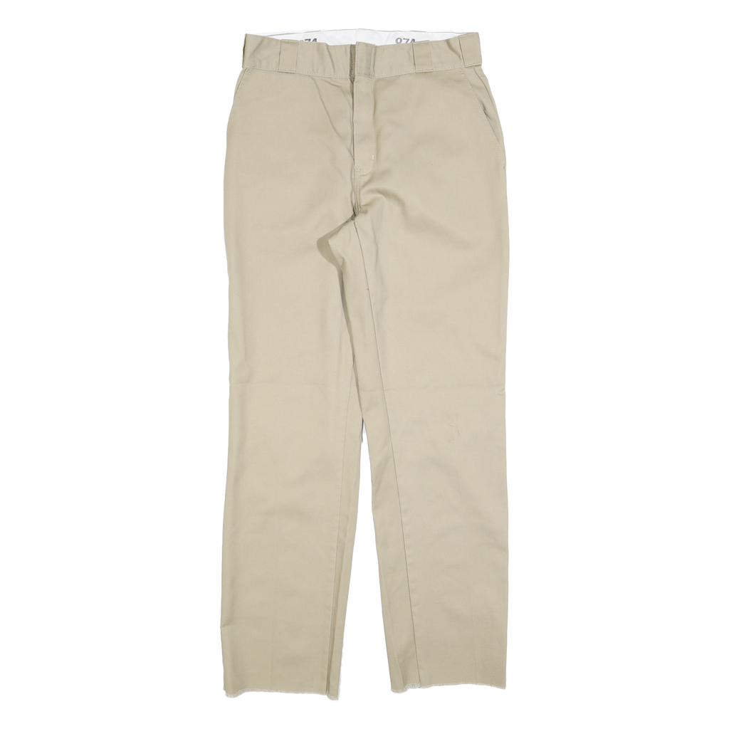 DICKIES Mens Regular Fit Beige Cotton Blend Trousers W30 L30 Classic Zip Closure
