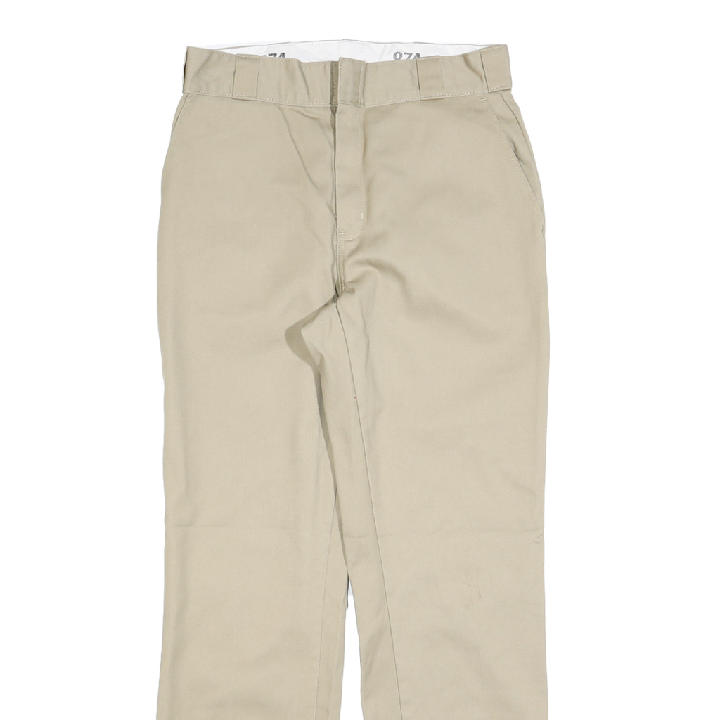 DICKIES Mens Regular Fit Beige Cotton Blend Trousers W30 L30 Classic Zip Closure