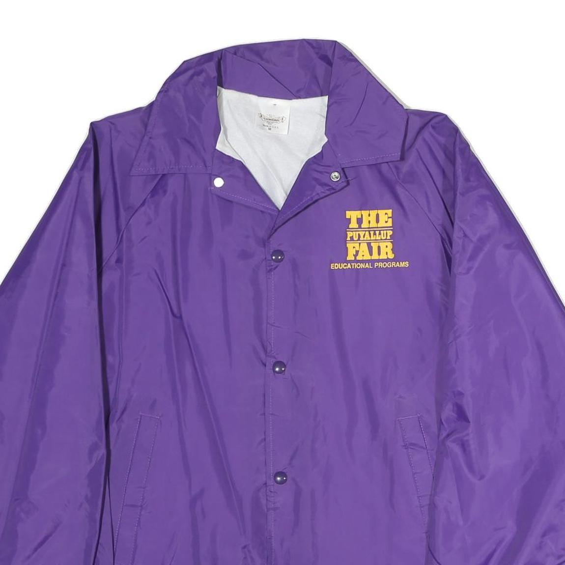 AUBURN Mens Purple Nylon Button Jacket M Plain Lightweight Casual Outdoor