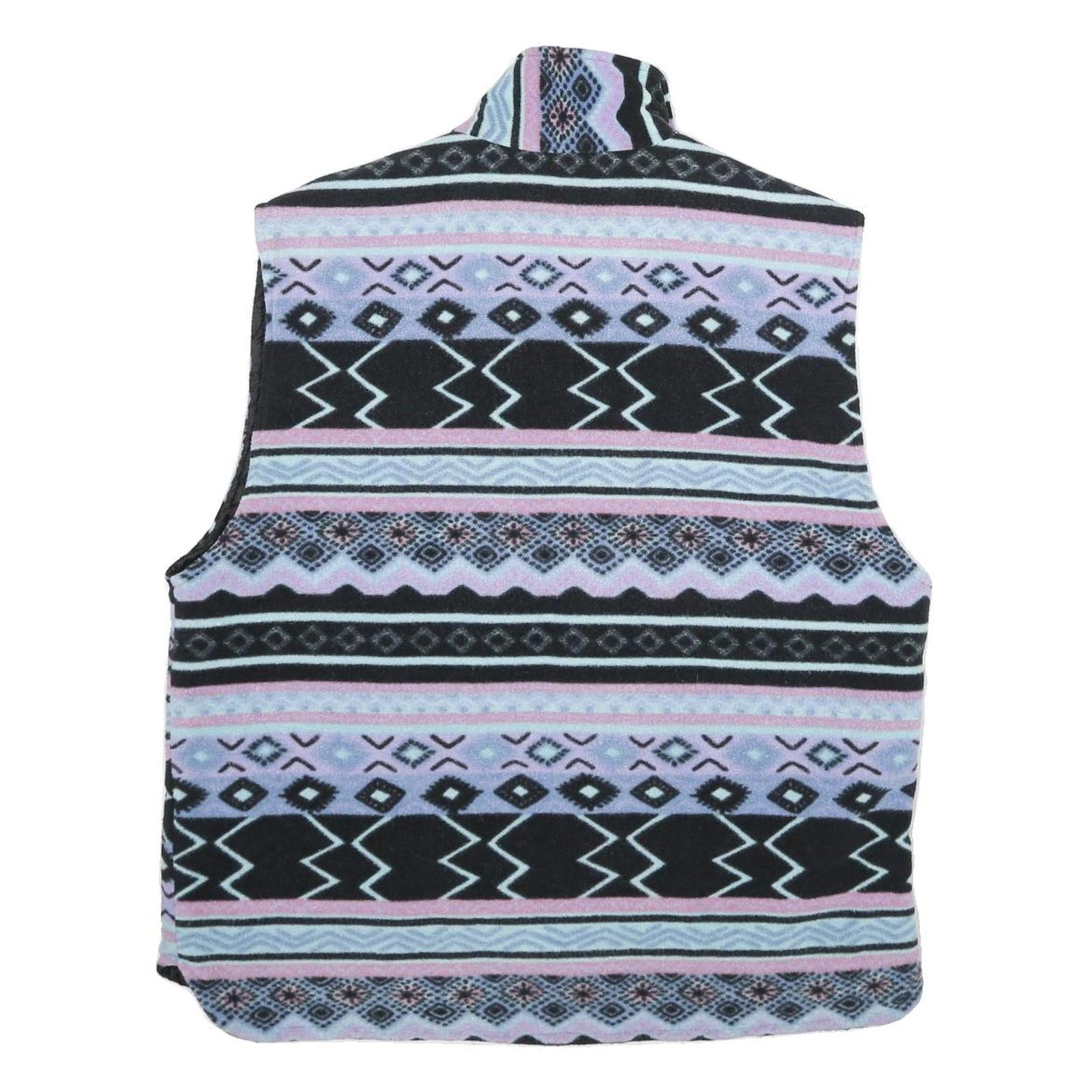 Mens Blue Black & Purple Patterned Quilted Zip Jacket M Polyester Casual Warm