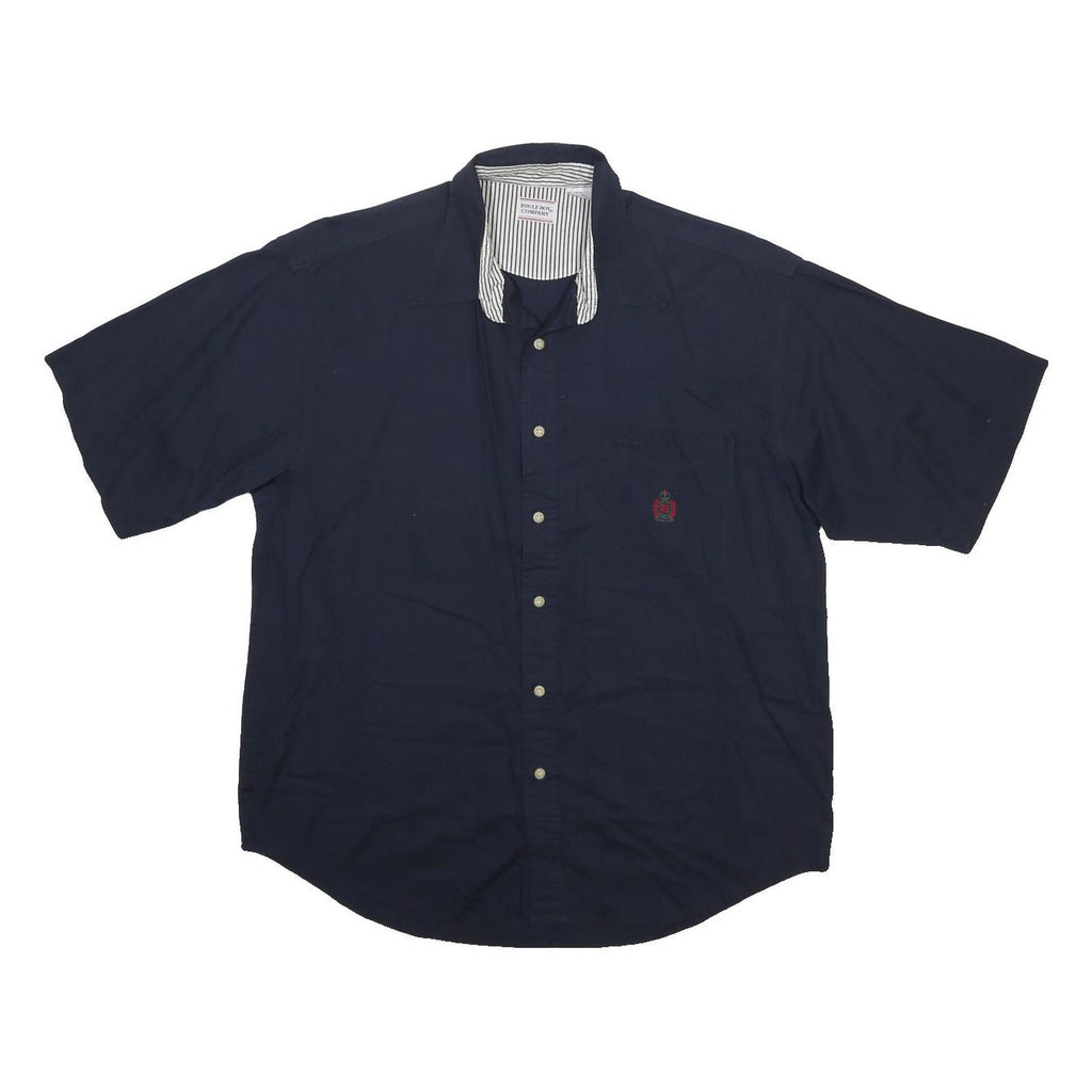 BUGLE BOY Mens Navy Blue Cotton Shirt XL Casual Button Up Short Sleeve
