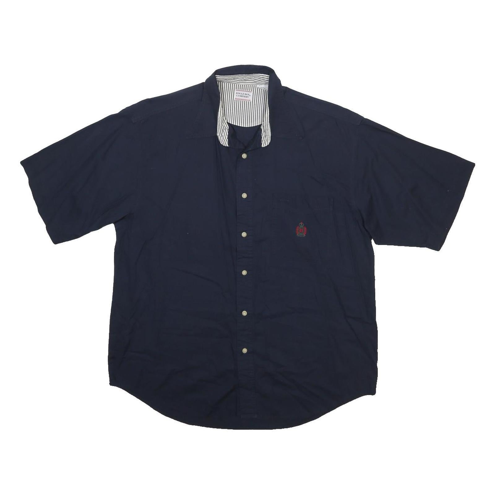 BUGLE BOY Mens Navy Blue Cotton Shirt XL Casual Button Up Short Sleeve