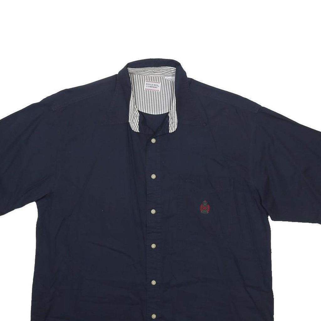 BUGLE BOY Mens Navy Blue Cotton Shirt XL Casual Button Up Short Sleeve