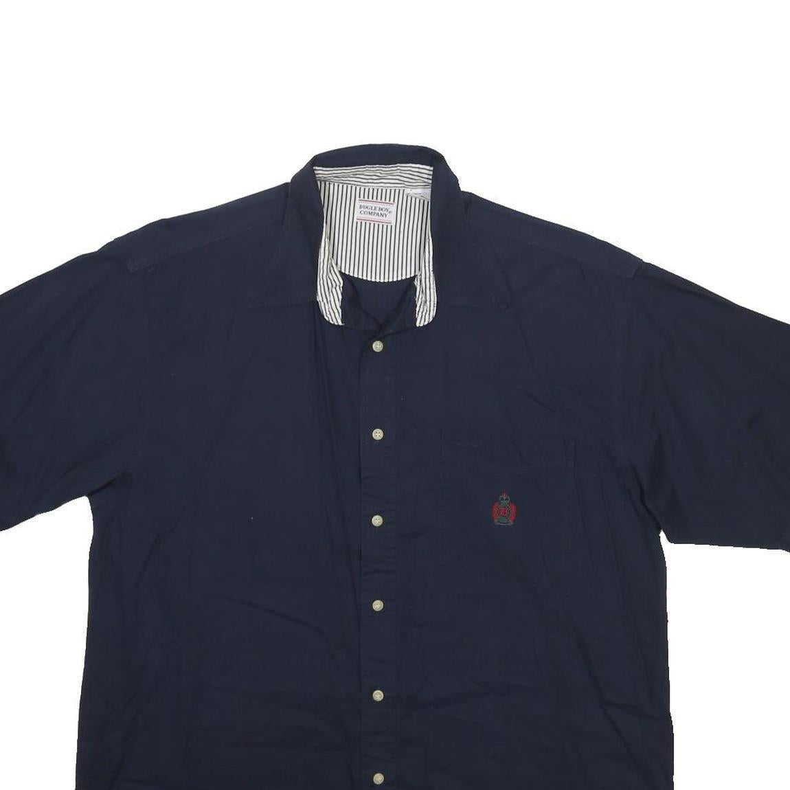 BUGLE BOY Mens Navy Blue Cotton Shirt XL Casual Button Up Short Sleeve