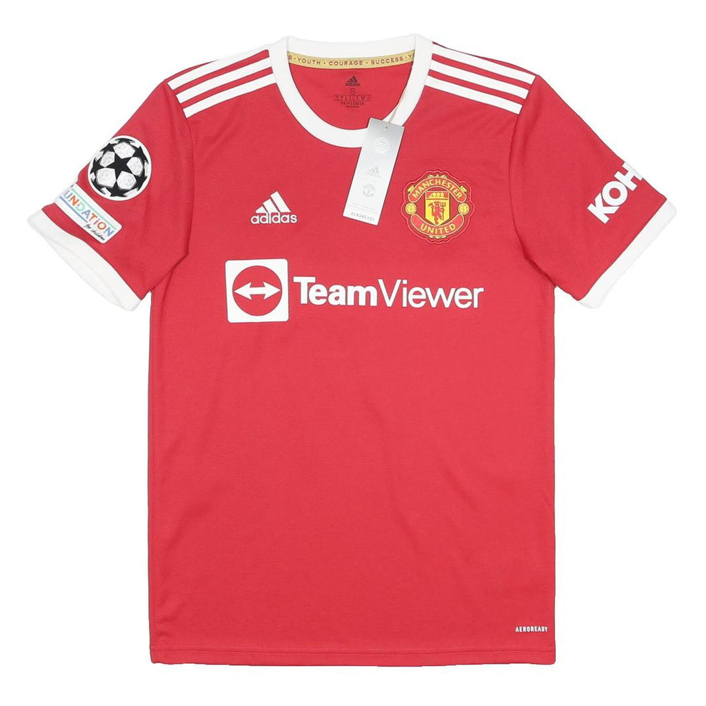 ADIDAS Mens Red & White Manchester United Football Shirt S Short Sleeve Crew