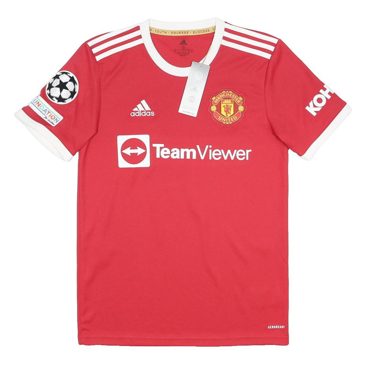ADIDAS Mens Red & White Manchester United Football Shirt S Short Sleeve Crew