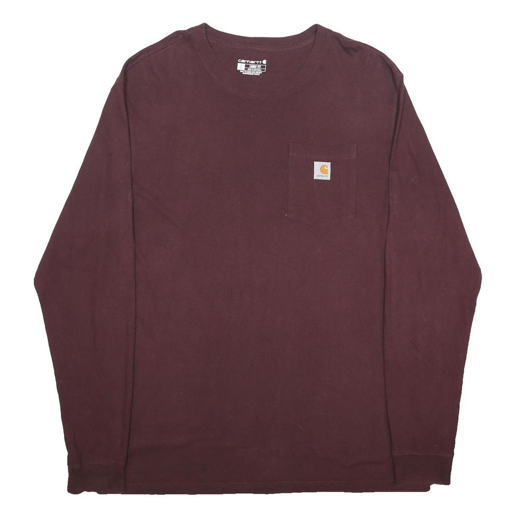 CARHARTT Mens Maroon Long Sleeve Crew Neck Pocket T-Shirt L Cotton Blend