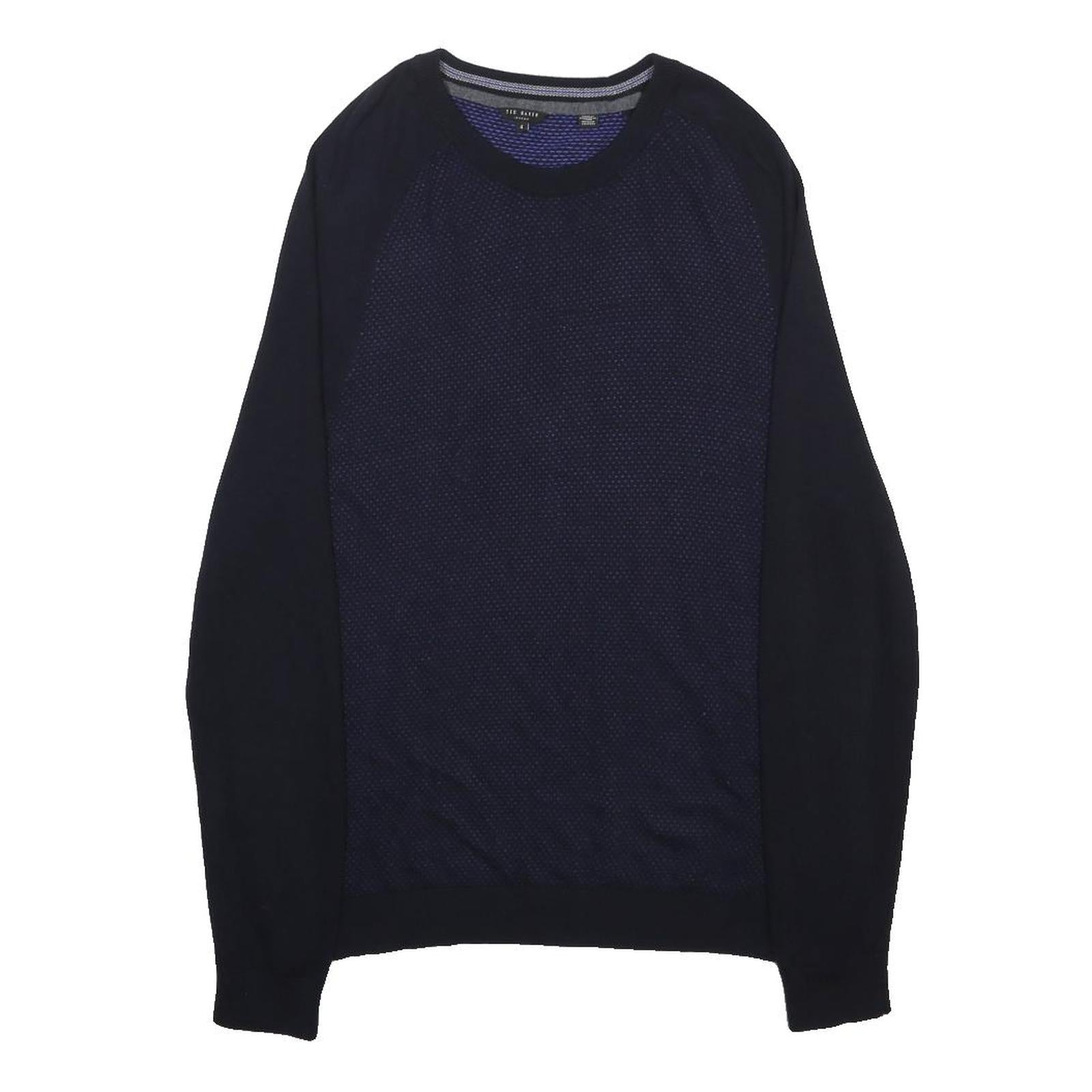 TED BAKER Mens Navy Patterned Jumper Crew Neck Basic Knit L Smart Casual