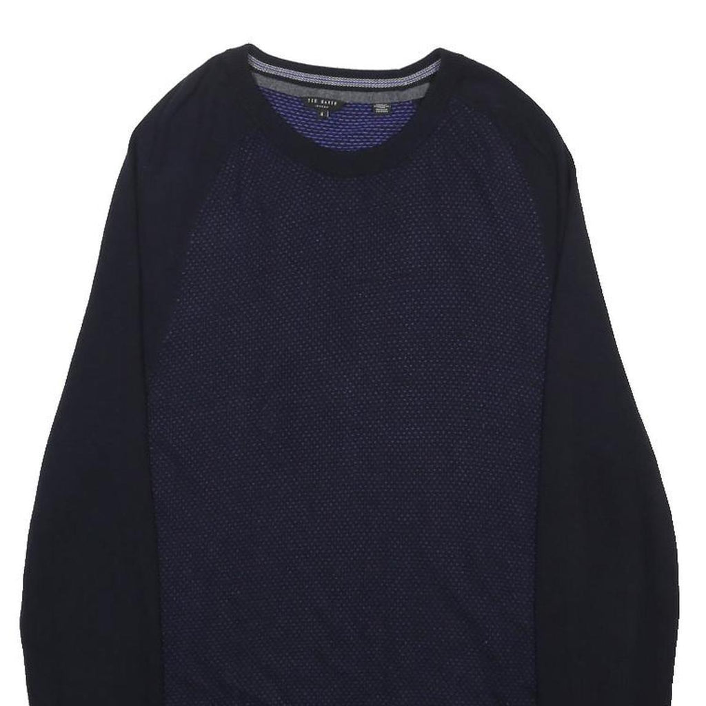 TED BAKER Mens Navy Patterned Jumper Crew Neck Basic Knit L Smart Casual