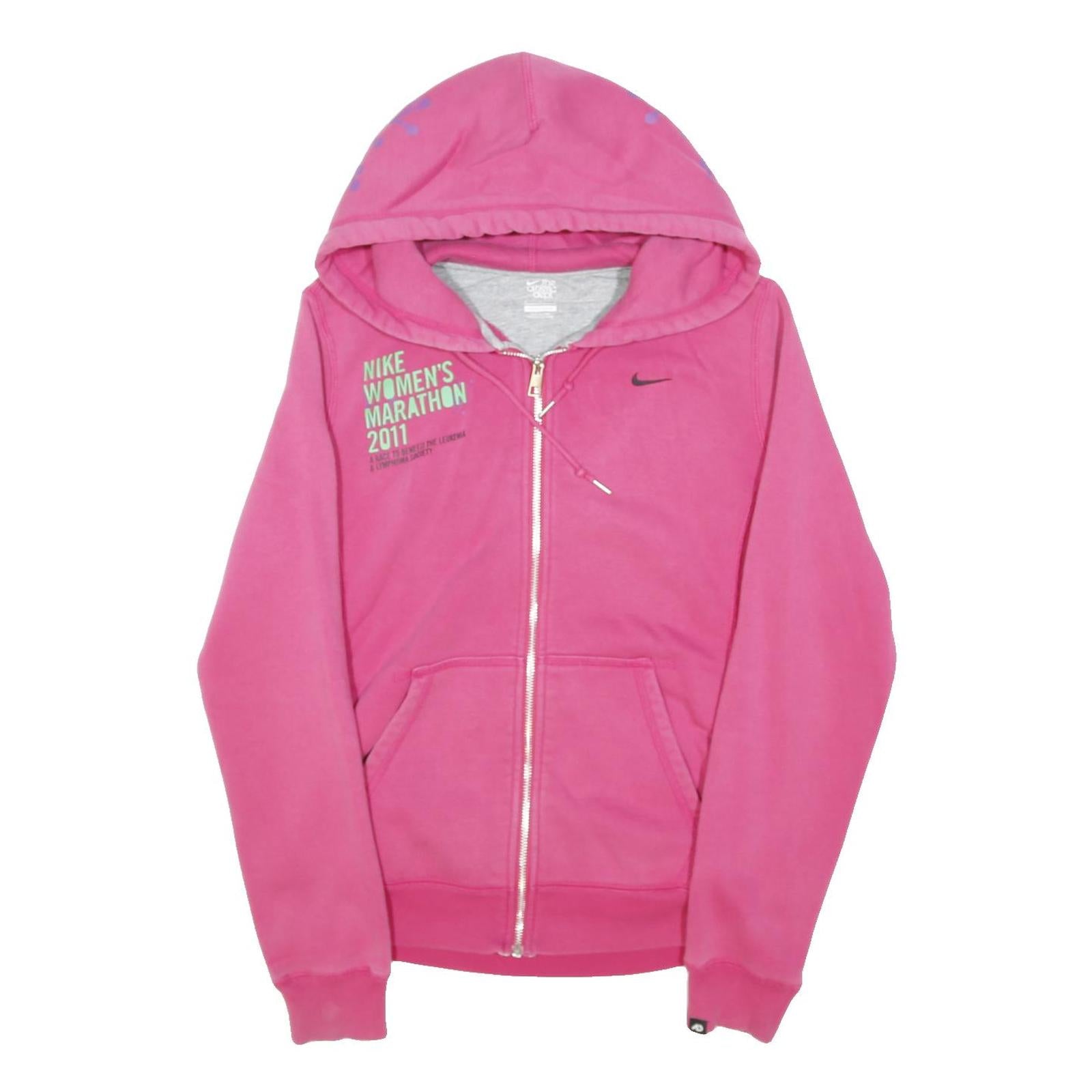 NIKE Womens Pink Hoodie M Marathon Full Zip Cotton Blend Casual Sport