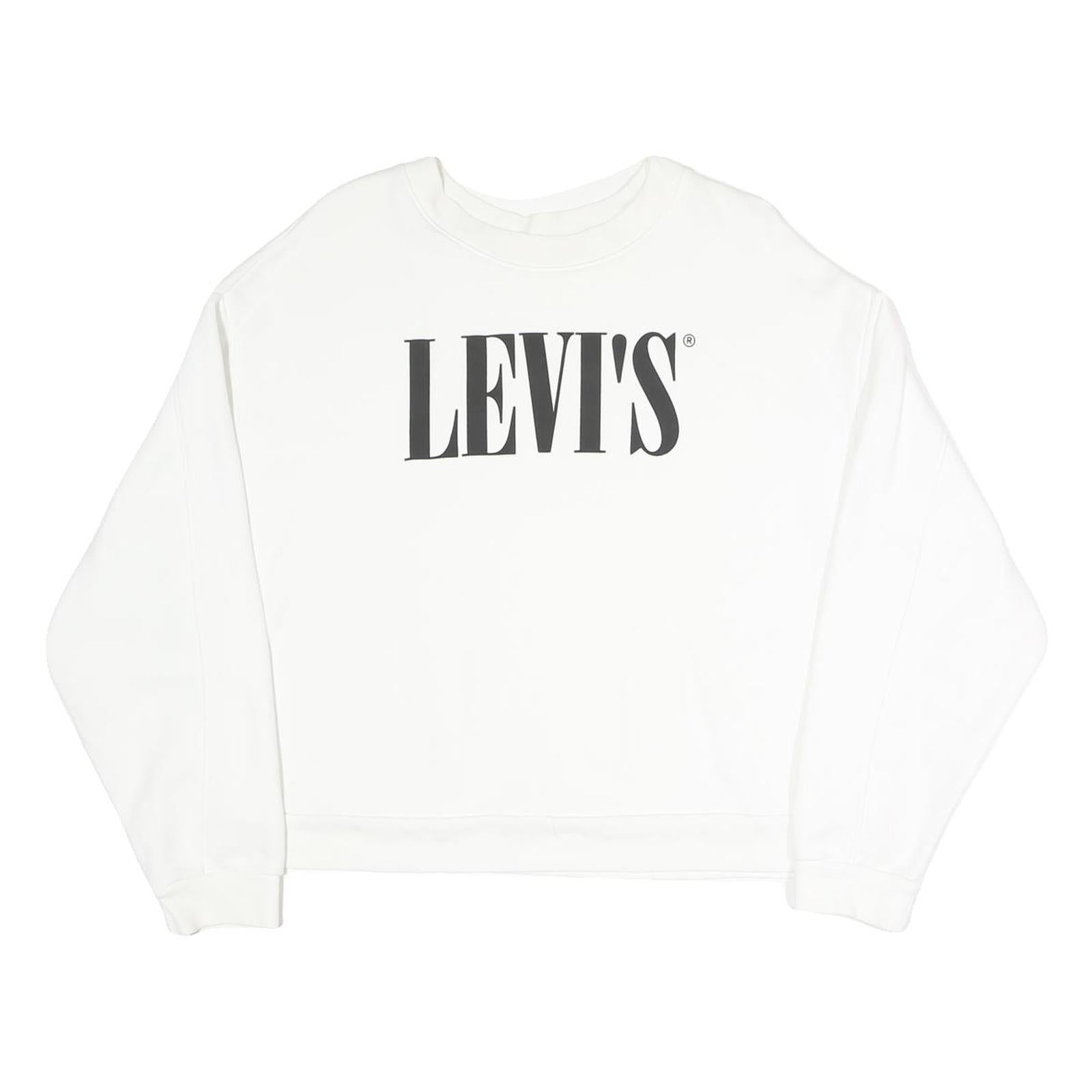 LEVI'S Womens White Cotton Blend Crew Neck Sweatshirt M Classic Logo Pullover