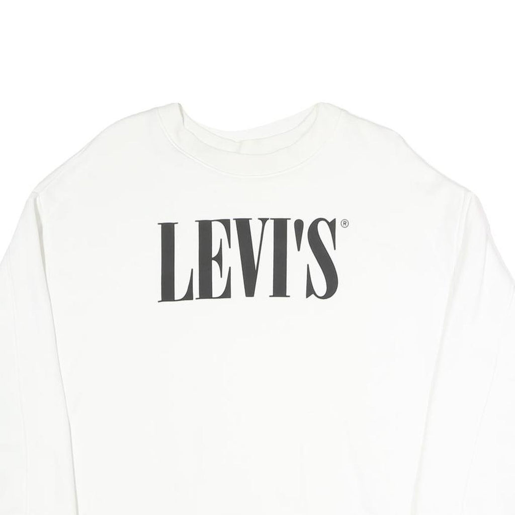 LEVI'S Womens White Cotton Blend Crew Neck Sweatshirt M Classic Logo Pullover