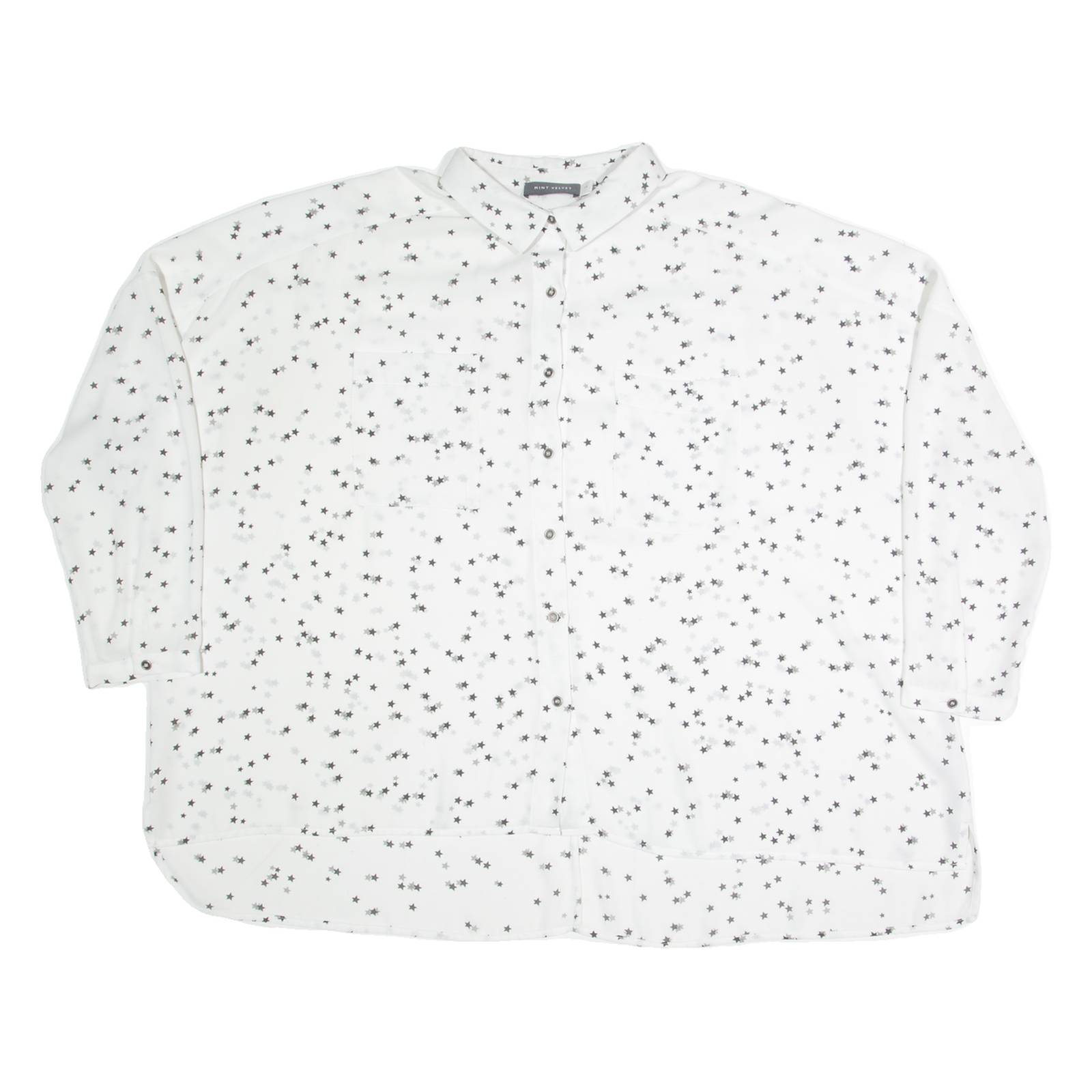 MINT VELVET Oversized Womens Shirt White Crazy Pattern 3/4 Sleeve M