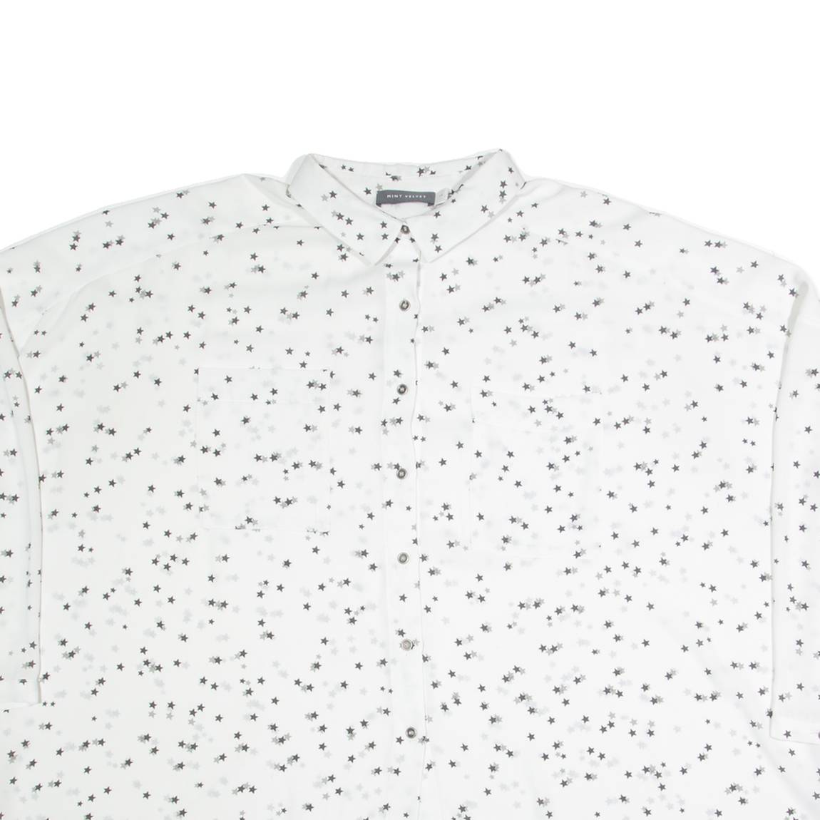 MINT VELVET Oversized Womens Shirt White Crazy Pattern 3/4 Sleeve M
