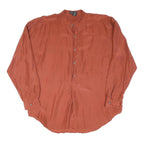Mens Rust Plain Band Collar Shirt L Button Long Sleeve Lightweight