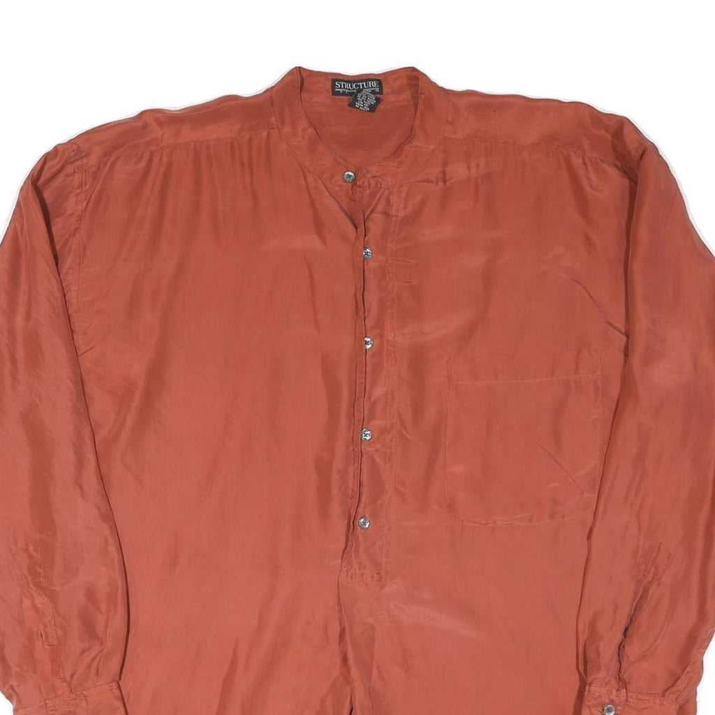 Mens Rust Plain Band Collar Shirt L Button Long Sleeve Lightweight
