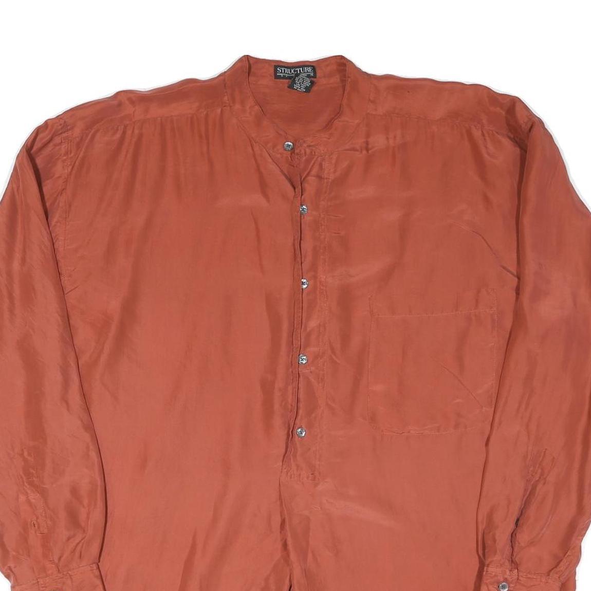 Mens Rust Plain Band Collar Shirt L Button Long Sleeve Lightweight