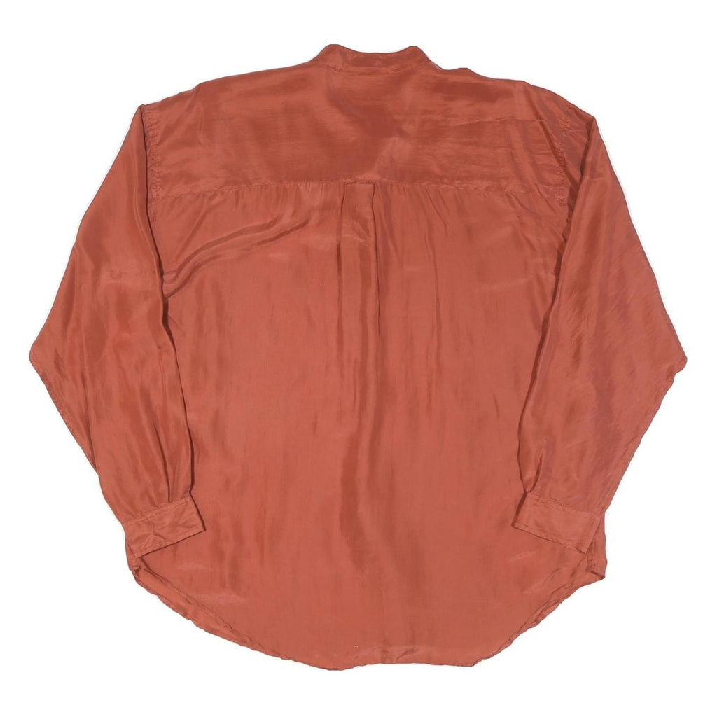 Mens Rust Plain Band Collar Shirt L Button Long Sleeve Lightweight