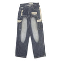 QUAN QIU YE Womens Jeans Blue Beige Relaxed Straight Denim Rinse W31 L31 Cargo