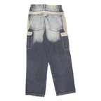 QUAN QIU YE Womens Jeans Blue Beige Relaxed Straight Denim Rinse W31 L31 Cargo