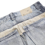 QUAN QIU YE Womens Jeans Blue Beige Relaxed Straight Denim Rinse W31 L31 Cargo