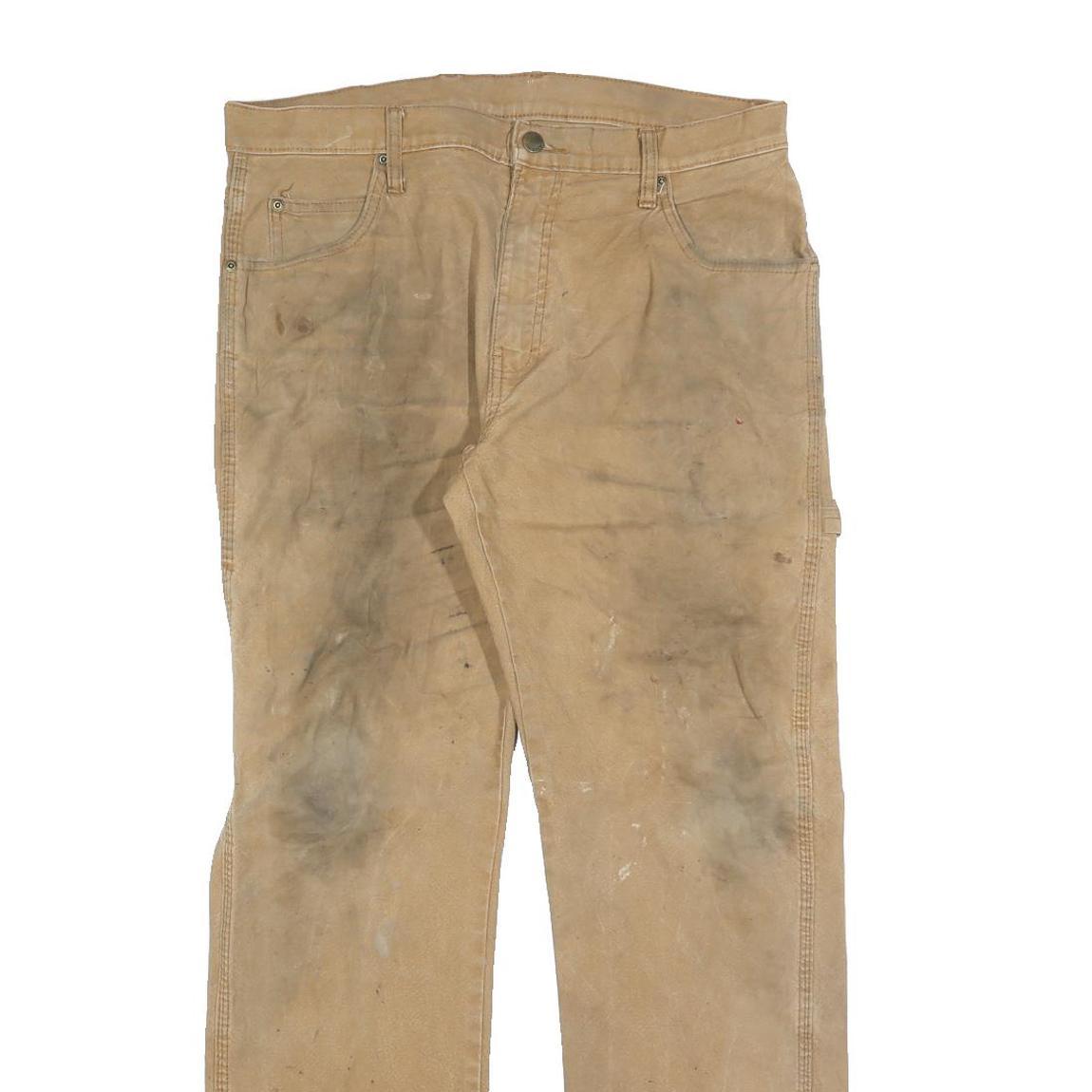 DICKIES Mens Relaxed Beige Jeans Cotton Blend Zip W33 L32 Workwear Style