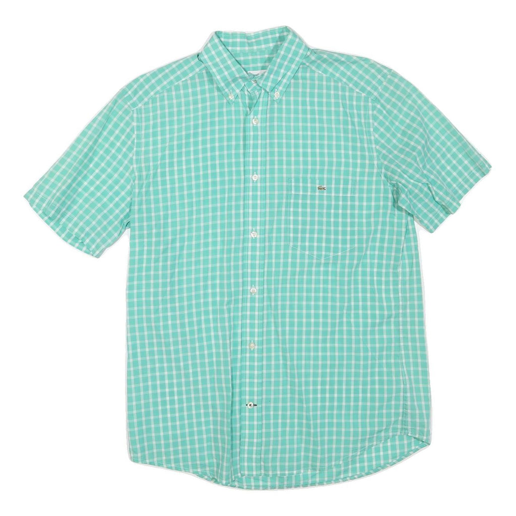 LACOSTE Mens Green & White Check Shirt M Button Down Collar Short Sleeve