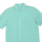 LACOSTE Mens Green & White Check Shirt M Button Down Collar Short Sleeve