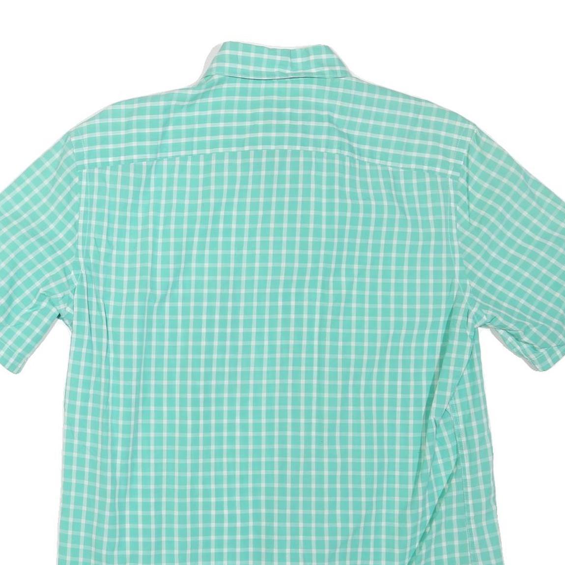 LACOSTE Mens Green & White Check Shirt M Button Down Collar Short Sleeve