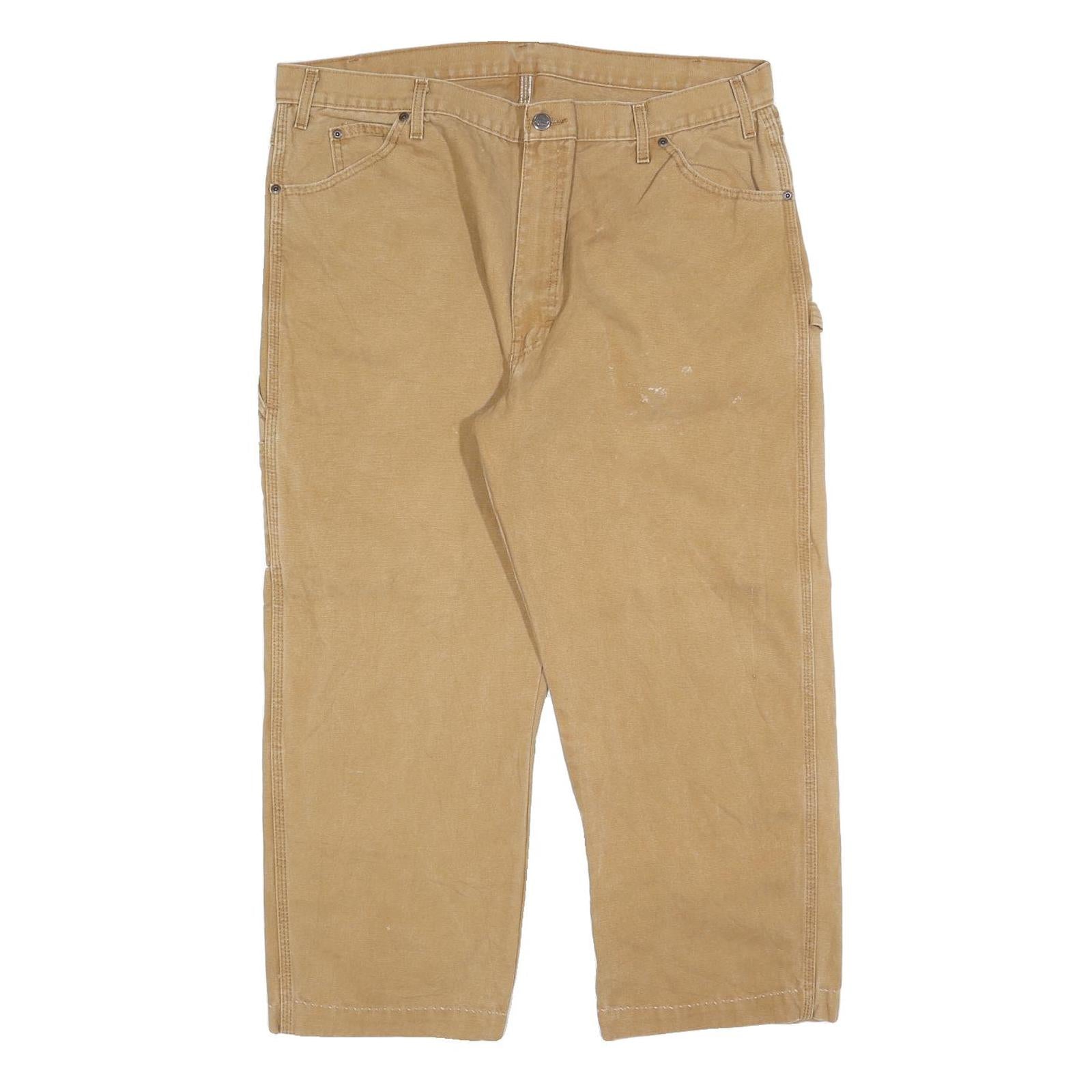 DICKIES Mens Cotton Blend Beige Relaxed Straight Trousers W40 L26 Workwear Zip