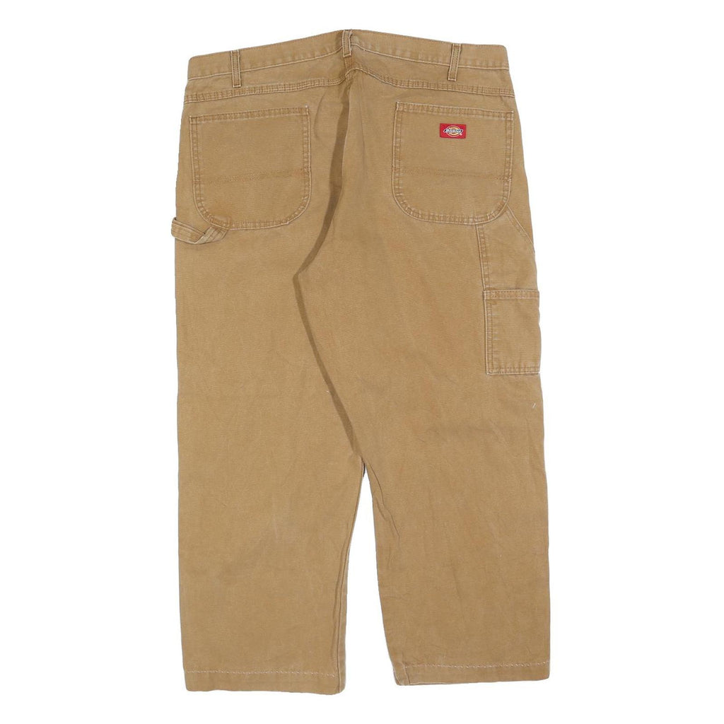 DICKIES Mens Cotton Blend Beige Relaxed Straight Trousers W40 L26 Workwear Zip