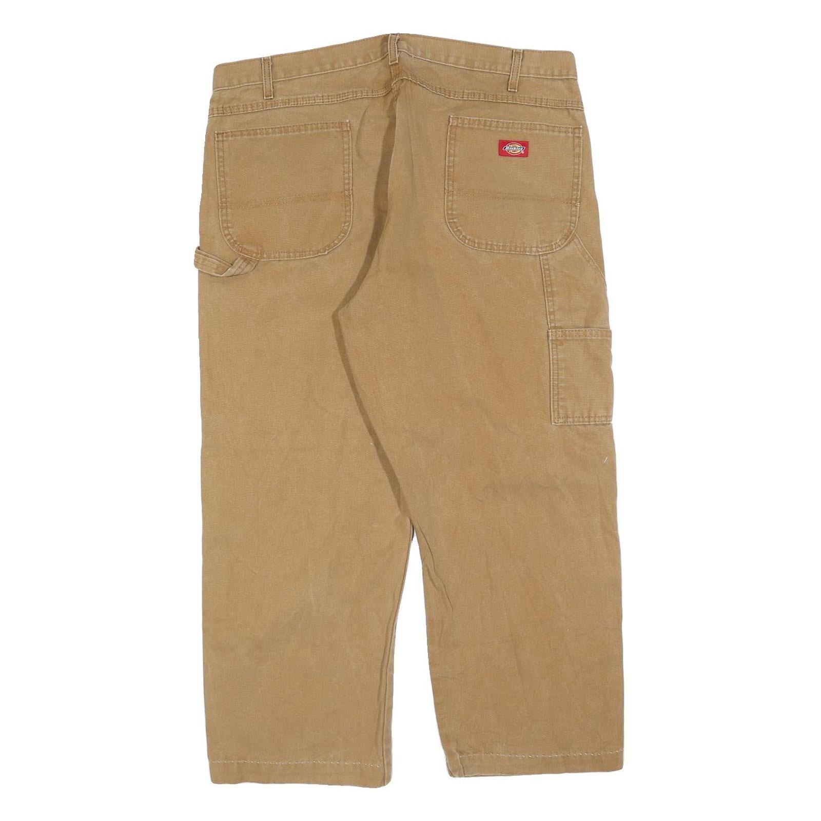 DICKIES Mens Cotton Blend Beige Relaxed Straight Trousers W40 L26 Workwear Zip