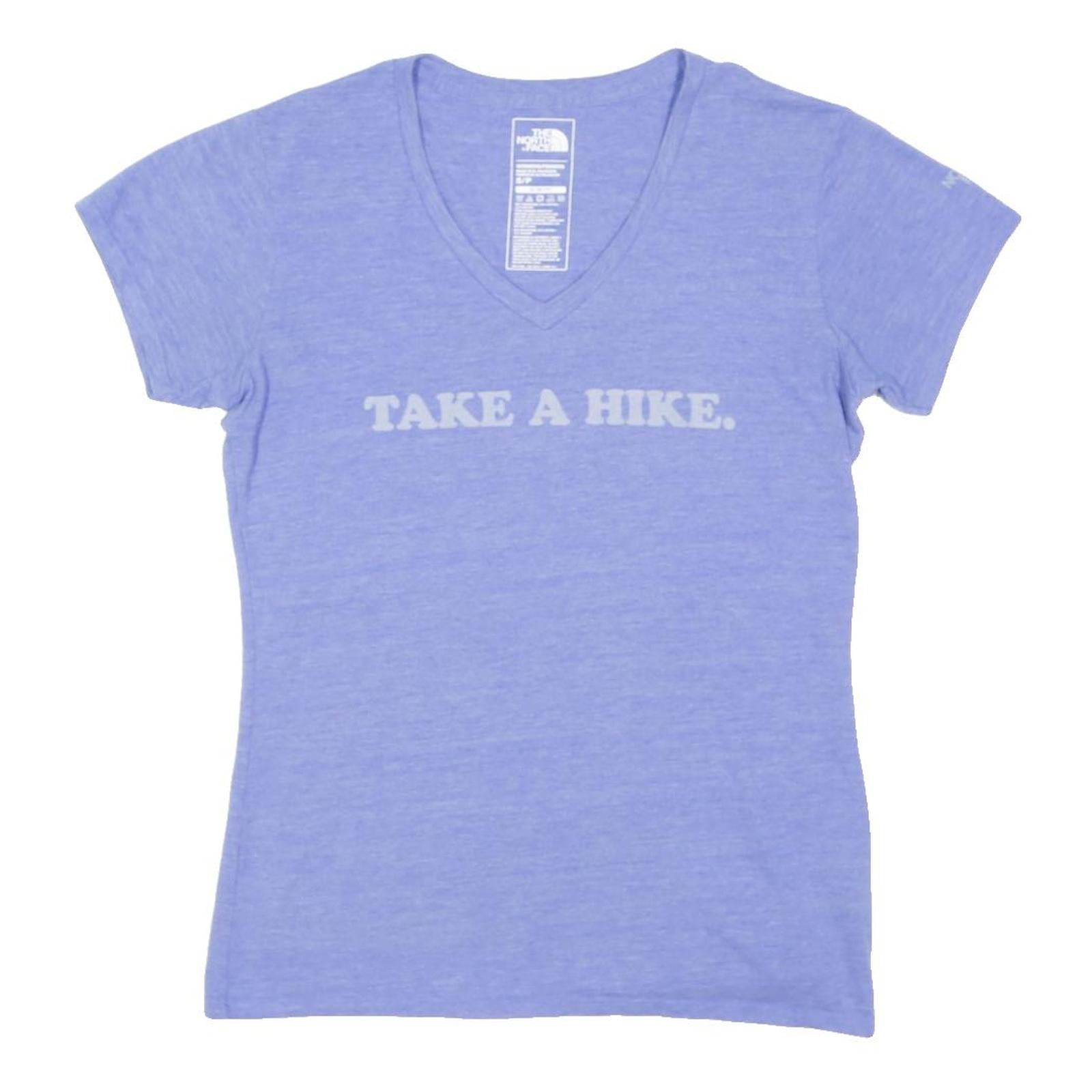 THE NORTH FACE Womens Blue Take A Hike Graphic T-Shirt S Short Sleeve V-Neck