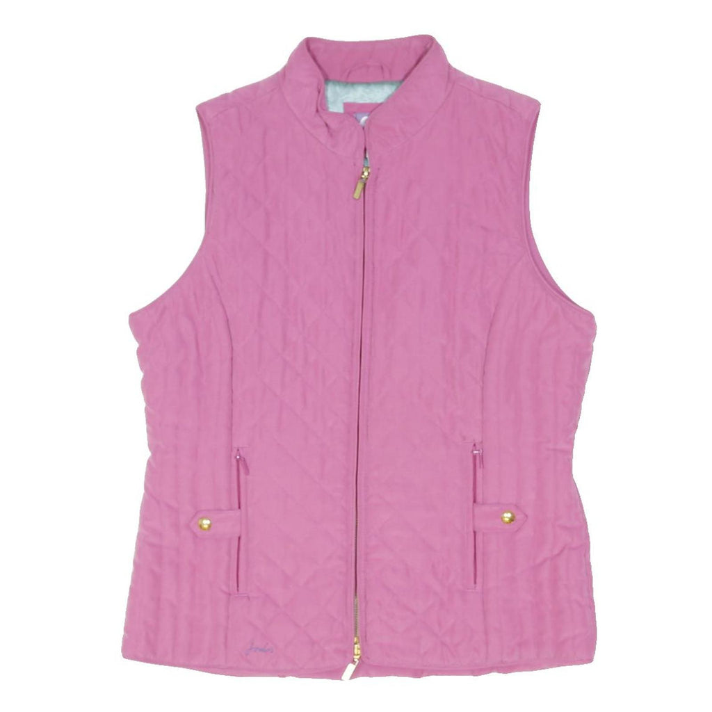 JOULES Womens Pink Quilted Zip Jacket UK 10 Cotton Blend Sleeveless Lightweight