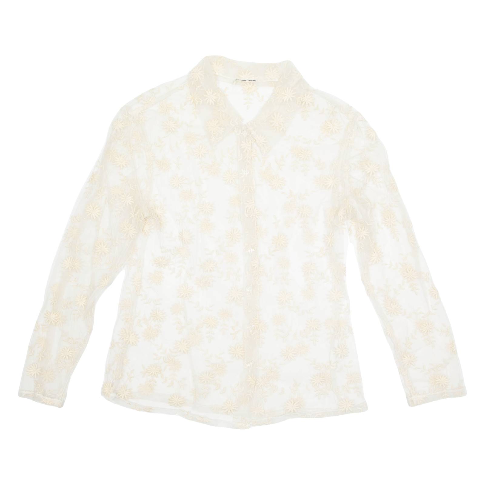 Sheer Womens Shirt White Long Sleeve Floral S